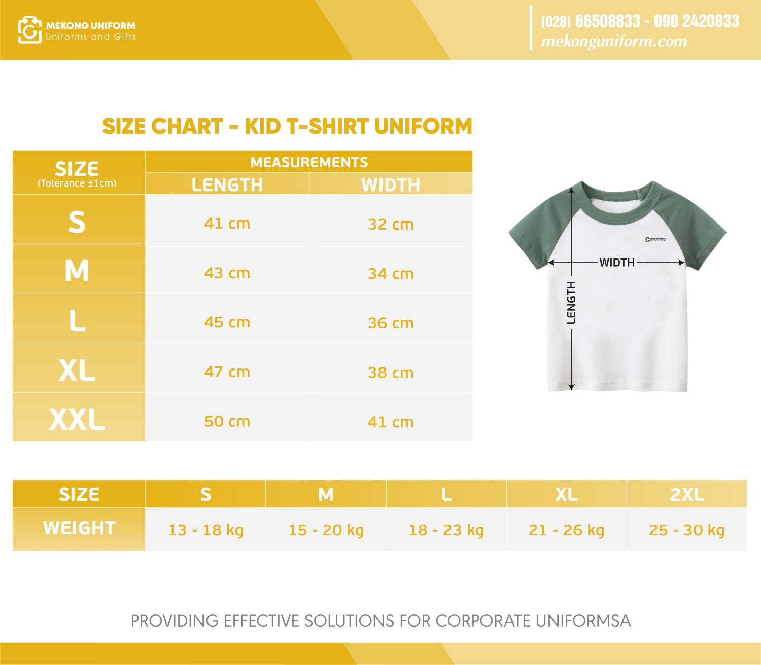 Size chart kid t-shirt