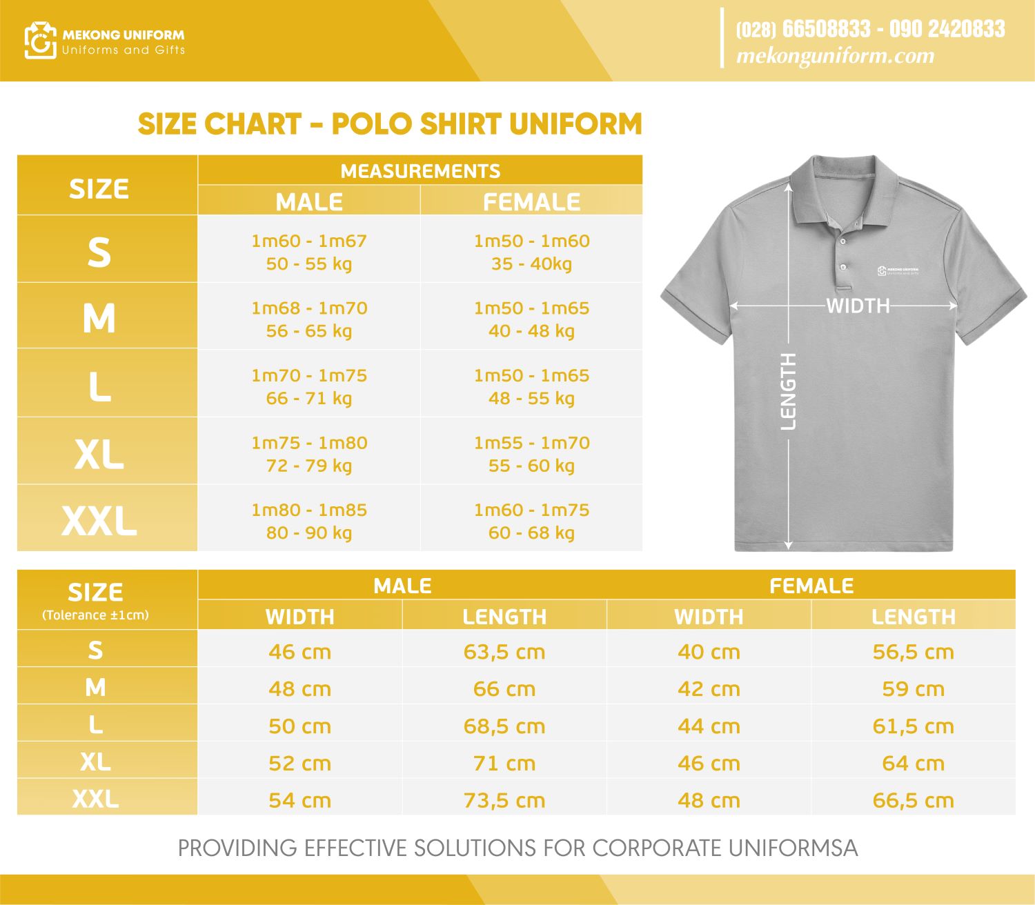 Size chart polo uniform