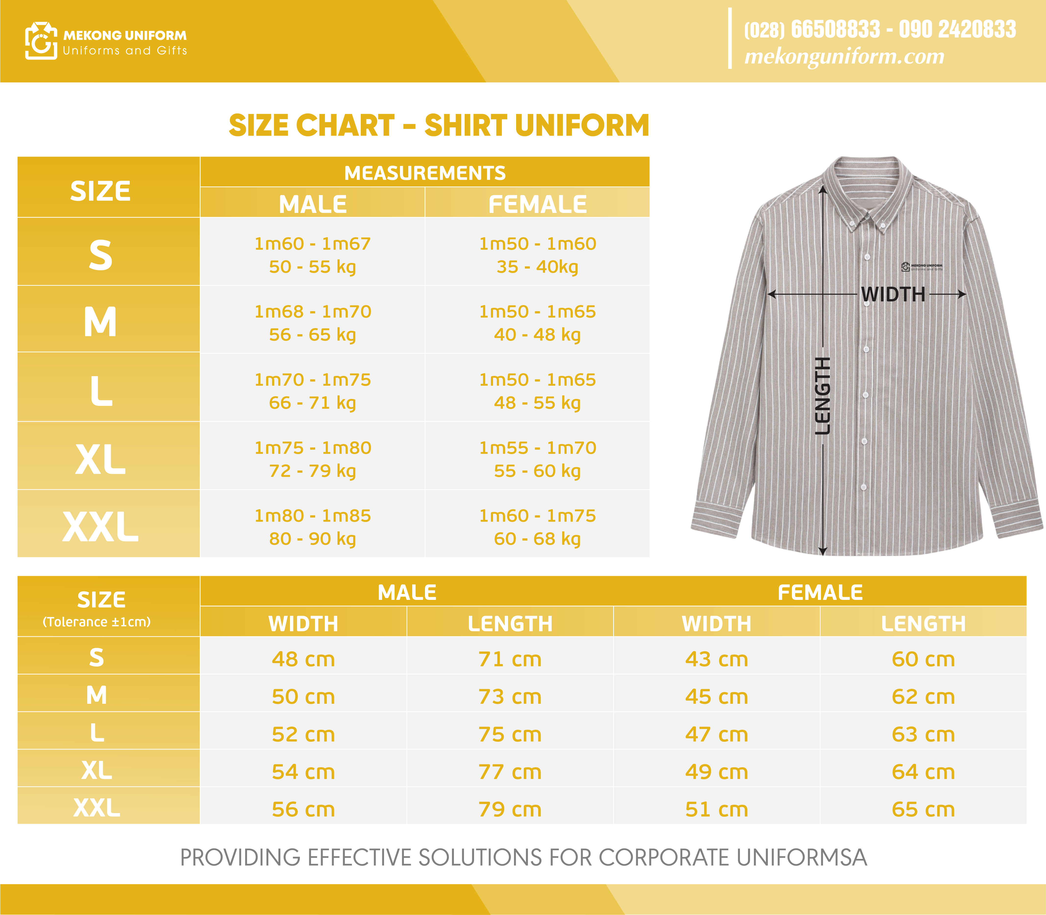 Size chart shirt uniform